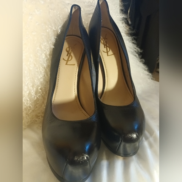 YSL Platform Heels Black Leather Sz 39 US 9 - Picture 14 of 16